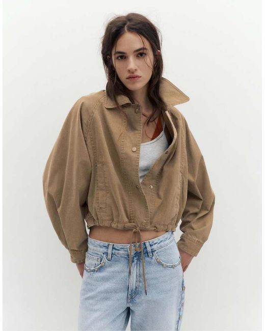 Pull&Bear Brown Short Jacket With Drawstring Hem