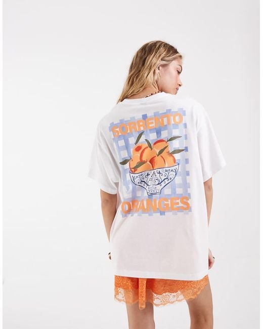 Vero Moda White Sorrento Oranges Oversized Graphic T-shirt