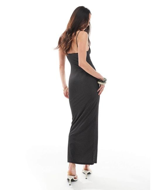 Bershka Straight Neck Polka Dot Maxi Dress in Blue