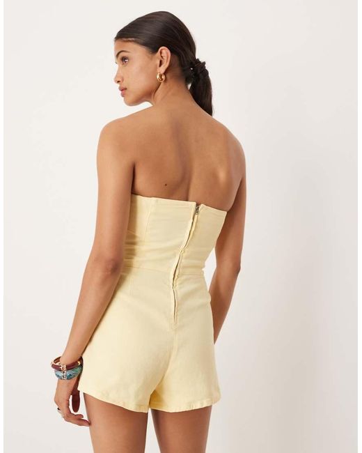 ASOS Natural Denim Bandeau Fold Over Playsuit