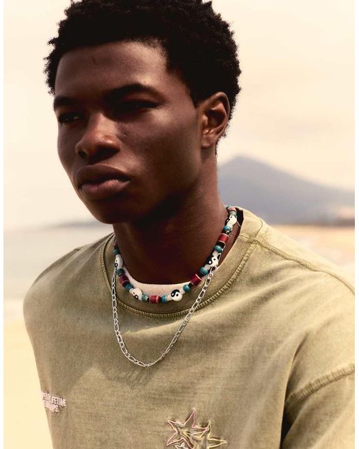 Pull&Bear White Stwd Yin Yang Necklace for men