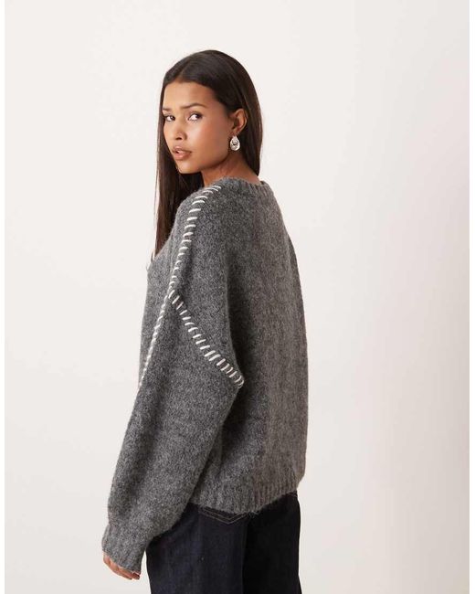 Jdy Gray Knitted Jumper With Stich Detail