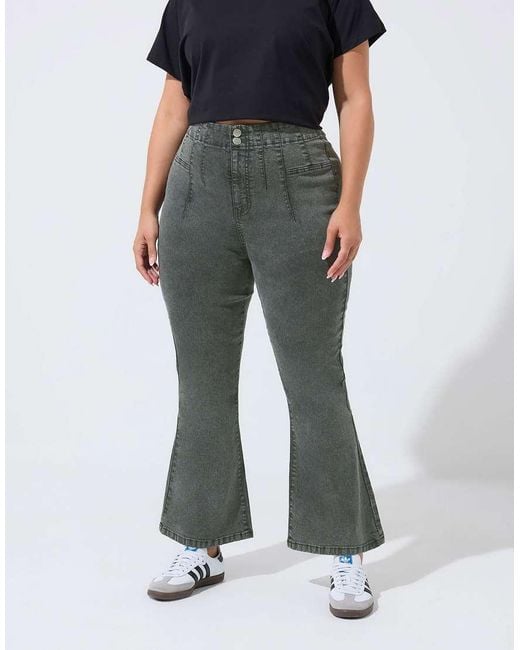 Yours Clothing Gray Seam Detail Flared Jeans