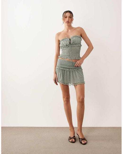 ASOS Green Co-ord Printed Shirred Bandeau With Frills