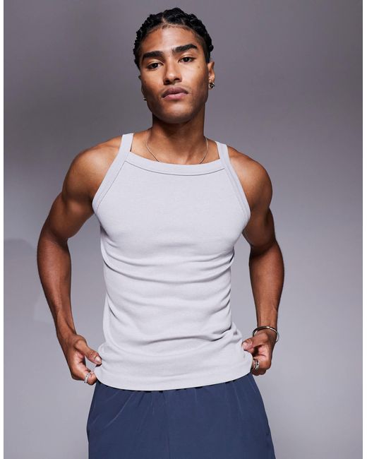 Débardeur moulant à encolure carrée en tissu côtelé sans coutures - chiné 4505 pour homme en coloris Gray