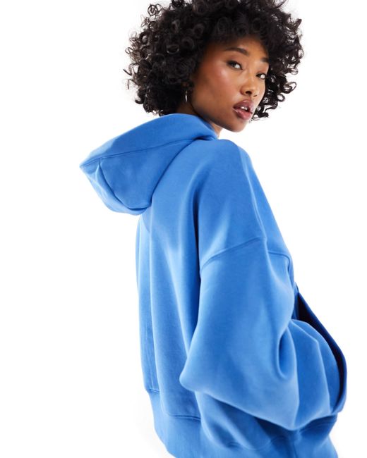 Nike Blue Mini Swoosh Extra Oversized Crop Fleece Hoodie