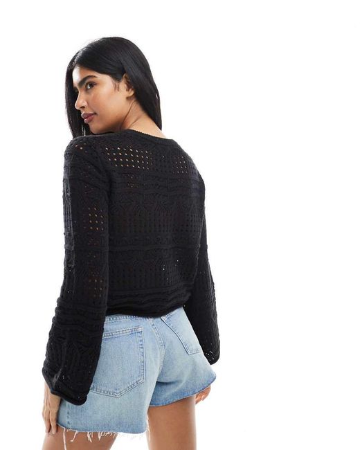 French Connection Blue Crew Neck Long Sleeve Crochet Bobble Knit Jumper