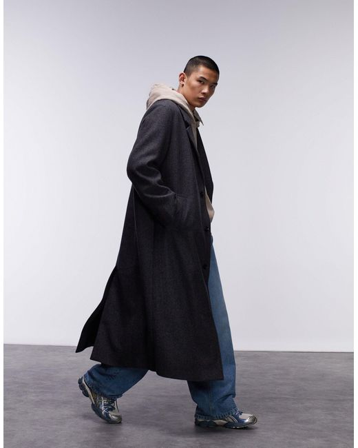 Manteau à boutonnage simple en laine - gris Topman pour homme en coloris Black