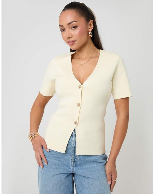 Threadbare White V-Neck Compact Knitted Top