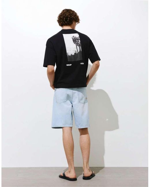 Pull&Bear Black Oversize Graphic T-shirt for men