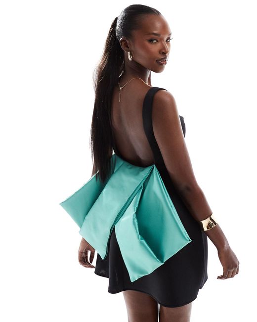 ASOS Green Scuba Sweetheart Neck Mini Dress With Contrast Oversized Bow Back