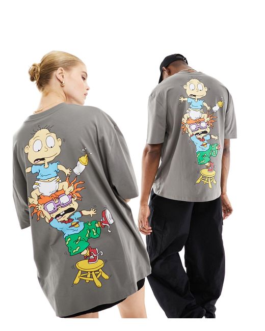 ASOS Gray Unisex Oversized Graphic Tee With Rugrats Back Print