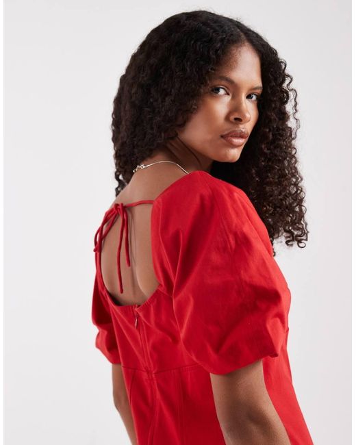 ASOS Red Square Neck Structu Cotton Midi Dress With Back Strap