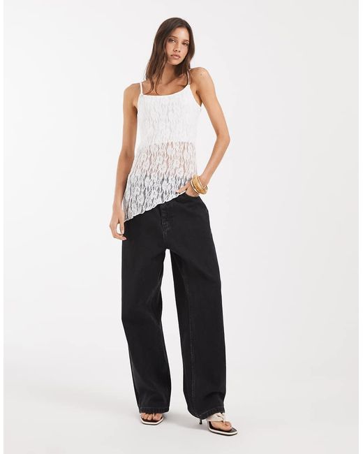 Pieces White Asymmetric Lace Top