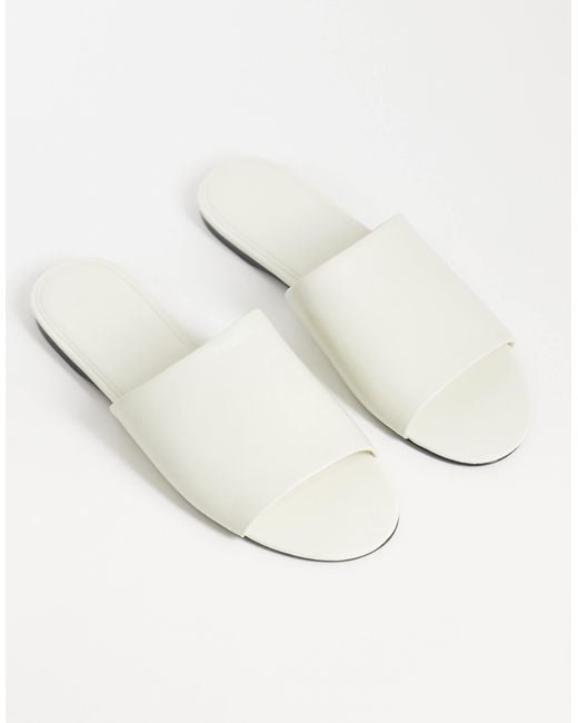Mango White 100% Leather Flat Sandal