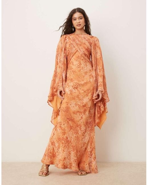 ASOS Orange exaggerated Sleeve Wrap Bias Maxi Dress