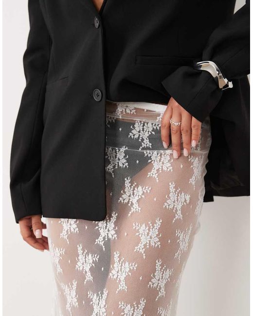 ASOS Natural Sheer Lace Maxi Skirt
