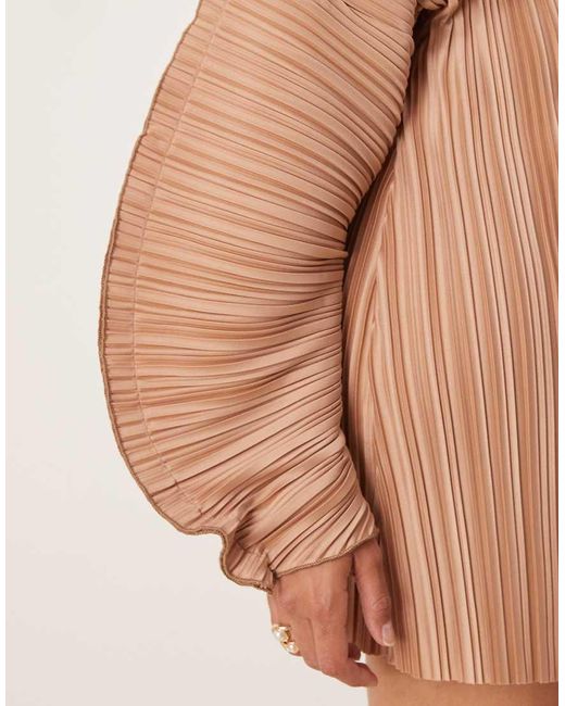 ASOS Plissé Mini Jurk Met Lange Coconmouwen En Taillenaad in het Natural