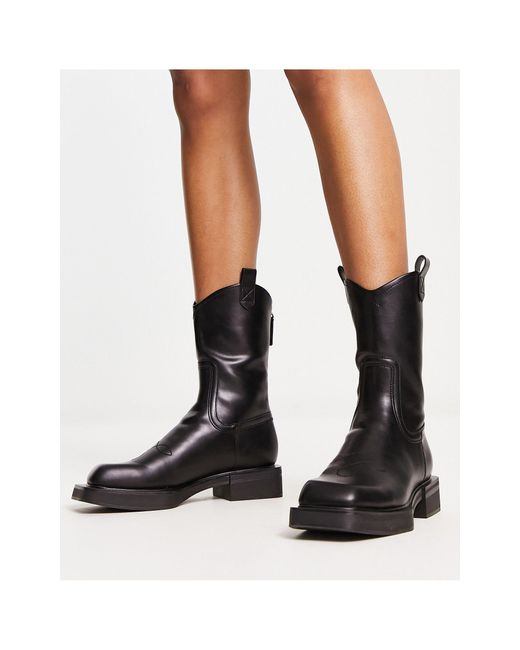 Charles & Keith Black Charles And Keith Square Toe Western Boots