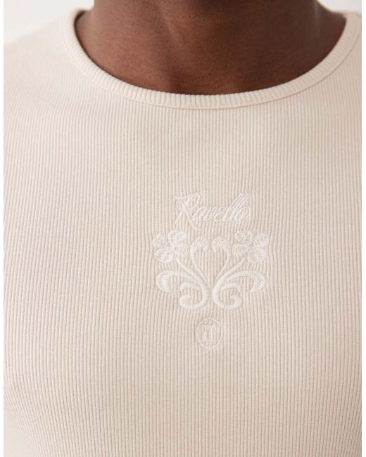 ASOS Natural Super Heavyweight Muscle Fit T-shirt With Floral Embroidery for men