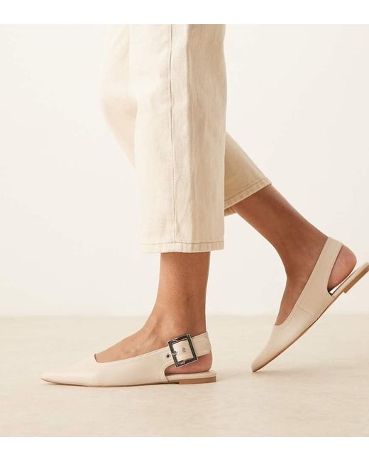 ASOS Natural Wide Fit Linear Buckle Detail Slingback Ballet Flats
