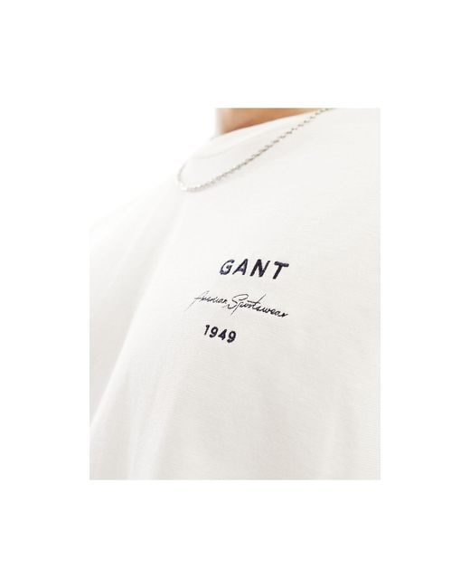 Gant – cremefarbenes t-shirt mit logo-schriftzug in White für Herren