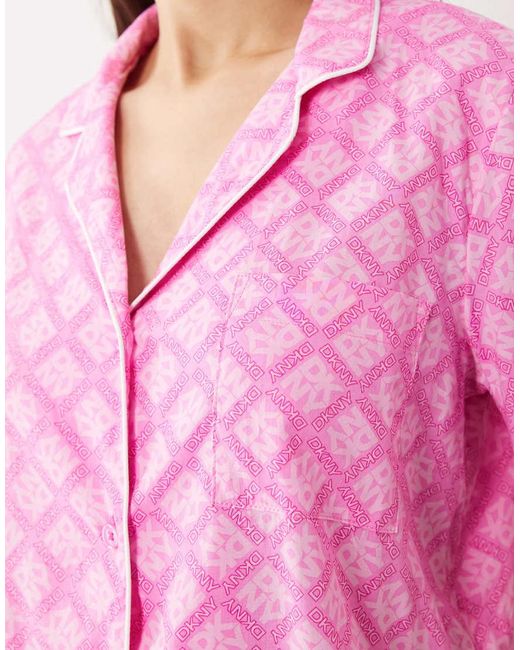 DKNY Pink Short Sleeve Notch Top And Boxer Shorts Pyjama Set