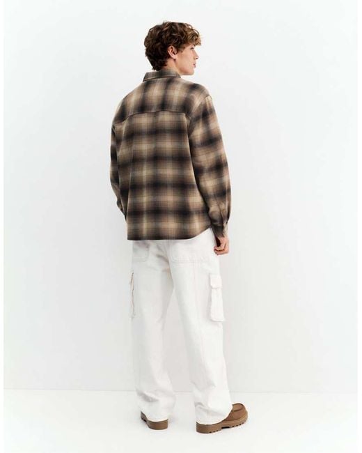 Pull&Bear Brown Long Sleeve Check Shirt for men