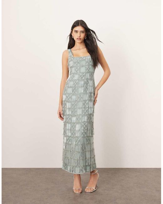 ARRANGE Maxi-Jurk Met Versiering, Vierkante Hals En Franje in het Natural