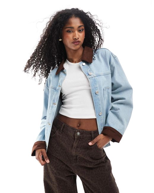 ASOS Blue Denim Barn Jacket With Contrast Details