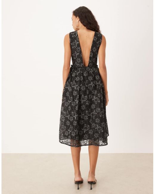 True Decadence Natural Plunging Neckline Skater Midi Dress