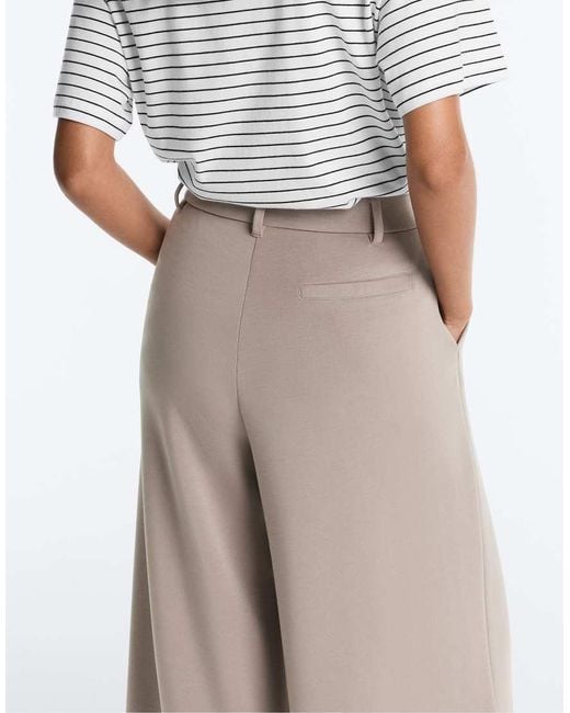 Oysho White Soft-touch Wide-leg Crop Trousers With Modal And Pleats