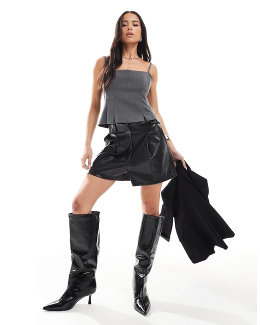 Bershka Gray Straight Neck Tailored Corset Top