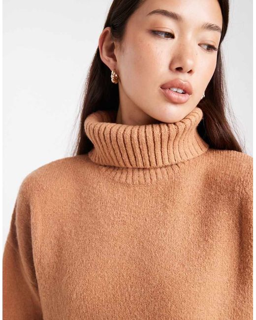 Miss Selfridge Natural Oversized Roll Neck Split Hem Jumper