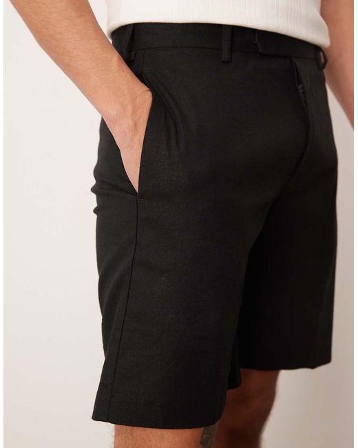 ASOS Nette Short Met Rechte Pijpen Van Linnenmix in het Natural voor heren