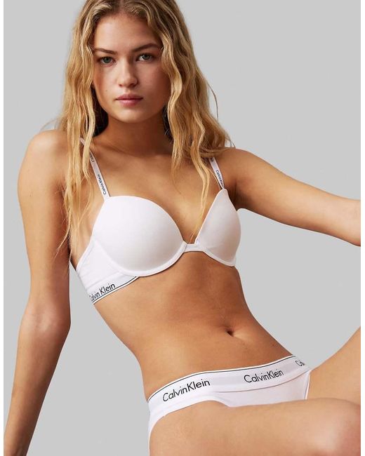Calvin Klein White Modern Cotton Lightly Lined Demi Underwire Bra With Logo Strap