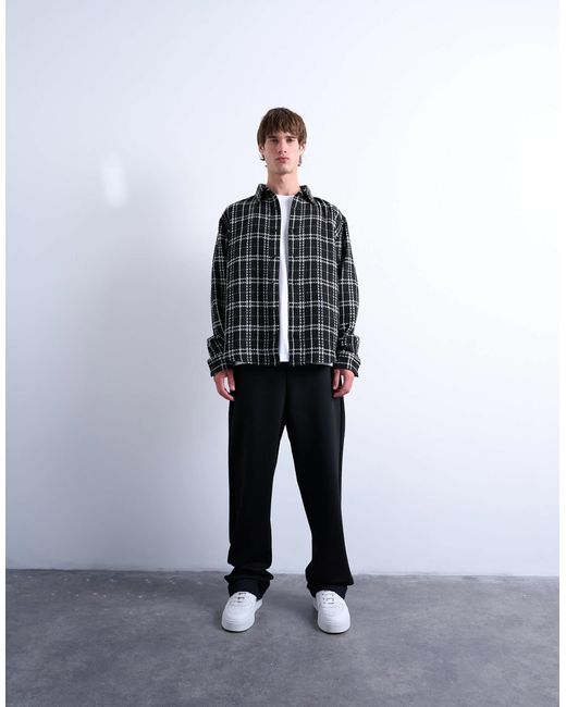 Topman Black Regular Fit Textured Check Overshirt for men