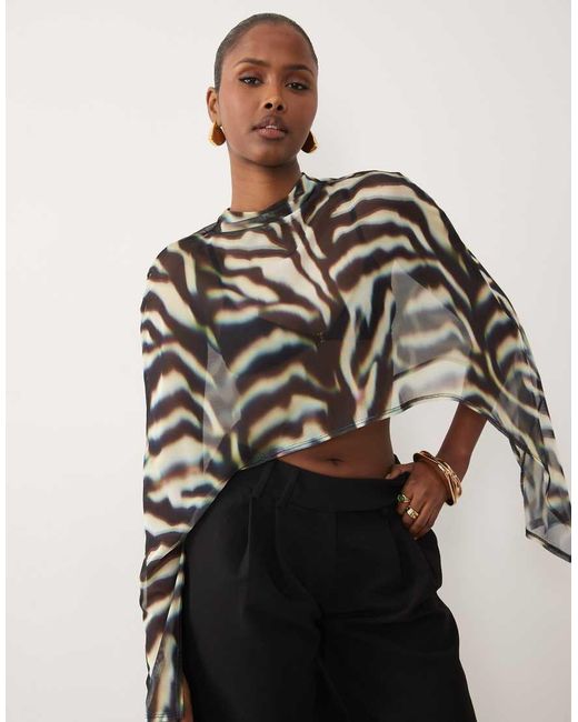 ASOS Brown Sheer Mesh High-low Cape Top