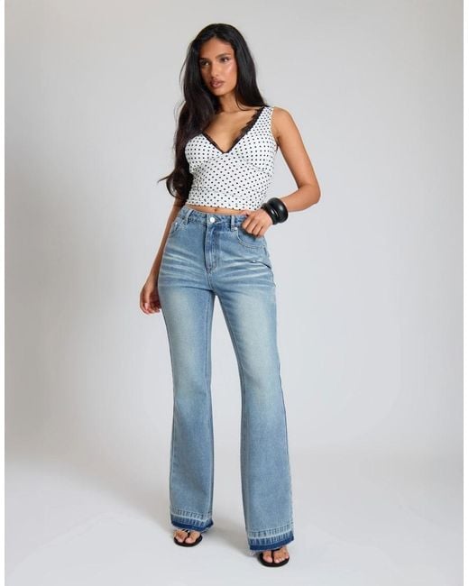 Missy Empire Blue Vintage Wash Denim Skinny Flares