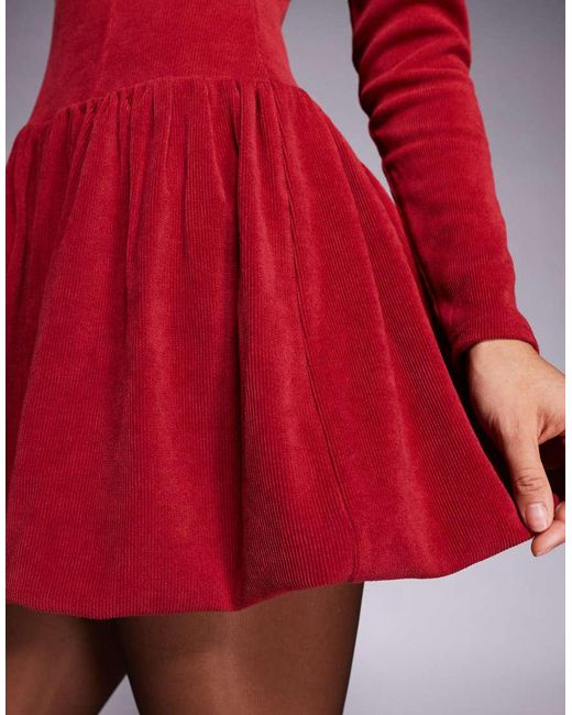 ASOS Red Cord Dropped Waist Bubble Hem Mini
