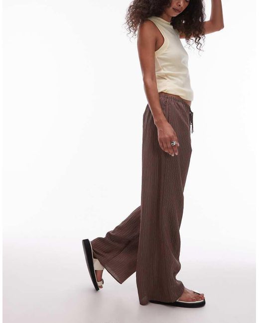 TOPSHOP Purple Co Ord Stripe Wide Leg Drawcord Trouser