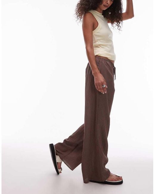 Pantalones Marrón A Rayas De Pernera Ancha Con Cordón Ajustable De (Parte De Un Conjunto) TOPSHOP de color Purple