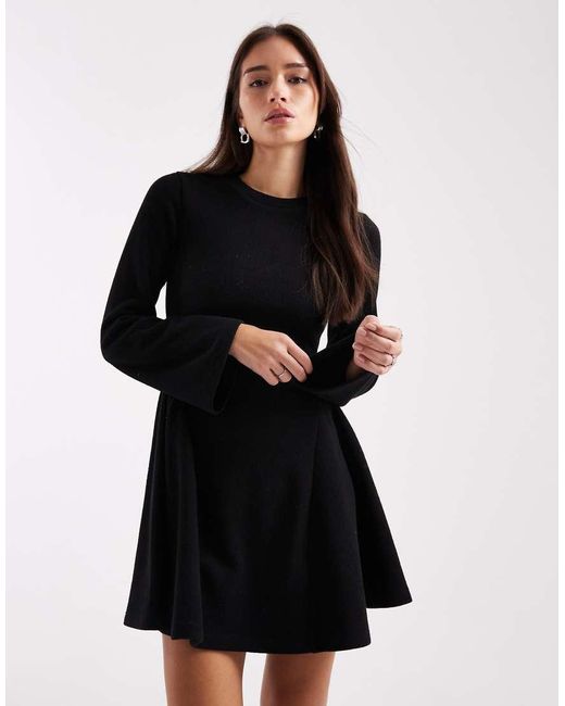ASOS Black Supersoft Long Sleeve Godet Mini Dress