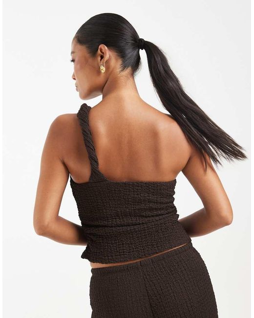 Only Petite Brown Assymetric Crinkled Textured Top Co-ord