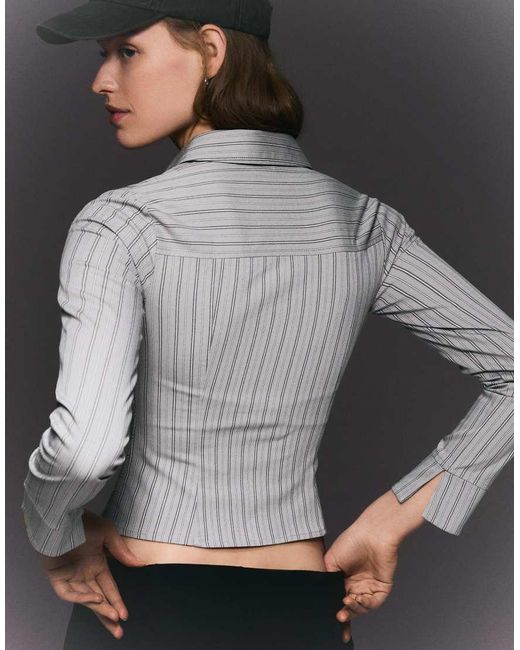 Bershka Gray Long Sleeve Zip Shirt