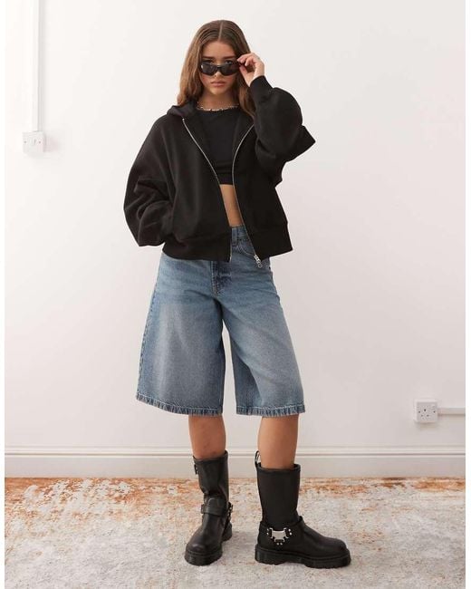 Weekday Black Soft Heavyweight Jersey Oversized Zip Hoodie