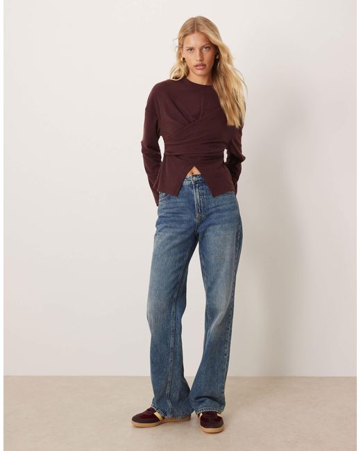 ASOS Red Textu Wrap Detail Long Sleeve