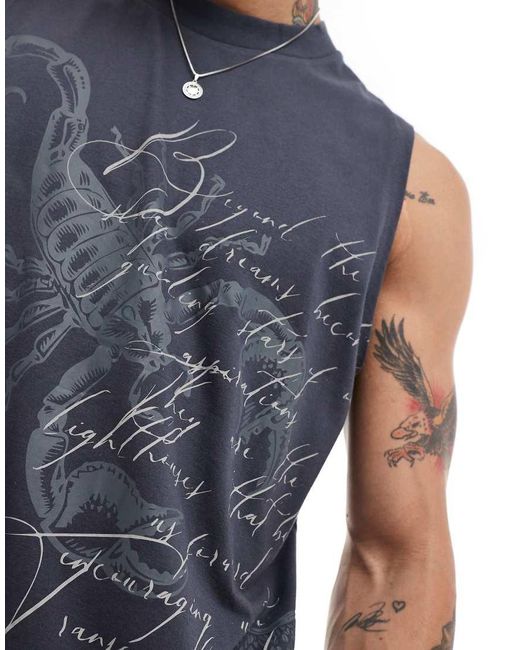 Top Senza Maniche Comodo Con Stampa Grunge di ASOS in Blue da Uomo