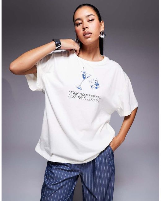 Princess Polly White More Than Friends Oversized Cocktail Motif T-shirt