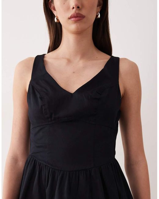 ASOS Black Waisted V-neck Mini Sundress With Seaming Details